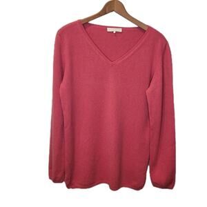 S Max Mara Womens Cashmere Pink V Neck Long Sleeve Sweater Size XL Quiet Luxury